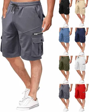 Mens Bermuda Cargo Shorts Drawstring Elastic Waist Lightweight Work Pants Outdoor Classic Hiking Shorts with Pockets