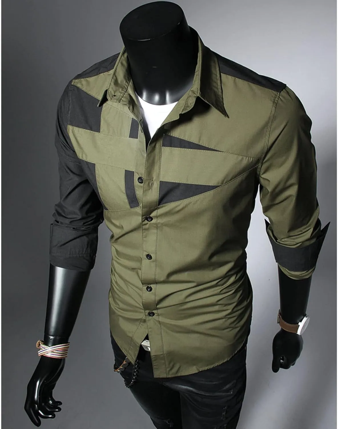 Men's Camouflage Collar Contrast Shirt Military Tactical Camping Shirt Long Sleeve Plaid Printed Casual Shirt