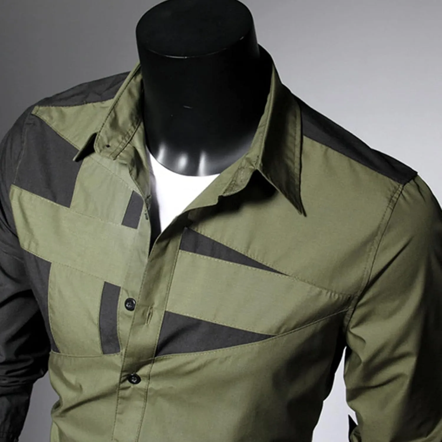 Men's Camouflage Collar Contrast Shirt Military Tactical Camping Shirt Long Sleeve Plaid Printed Casual Shirt
