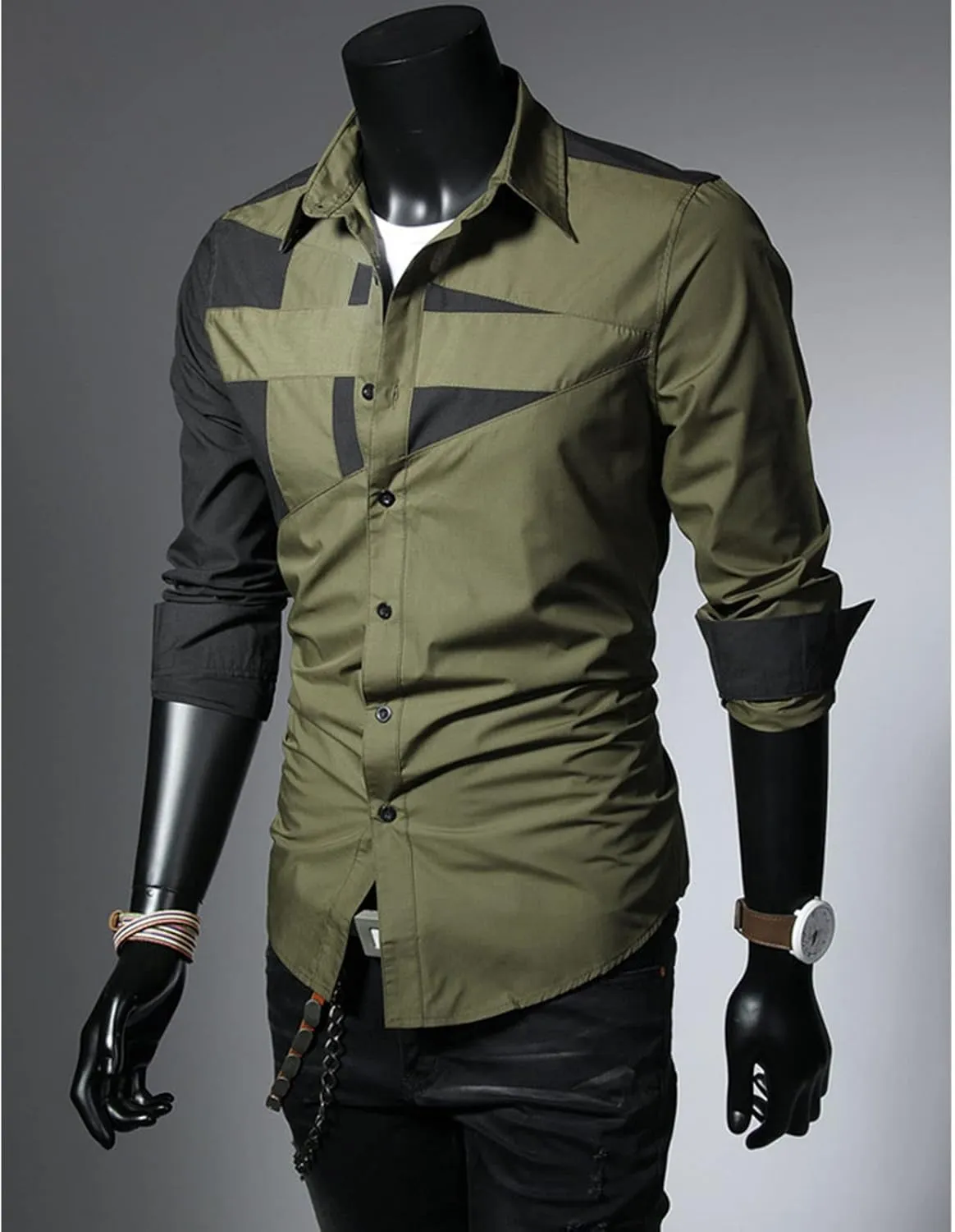 Men's Camouflage Collar Contrast Shirt Military Tactical Camping Shirt Long Sleeve Plaid Printed Casual Shirt