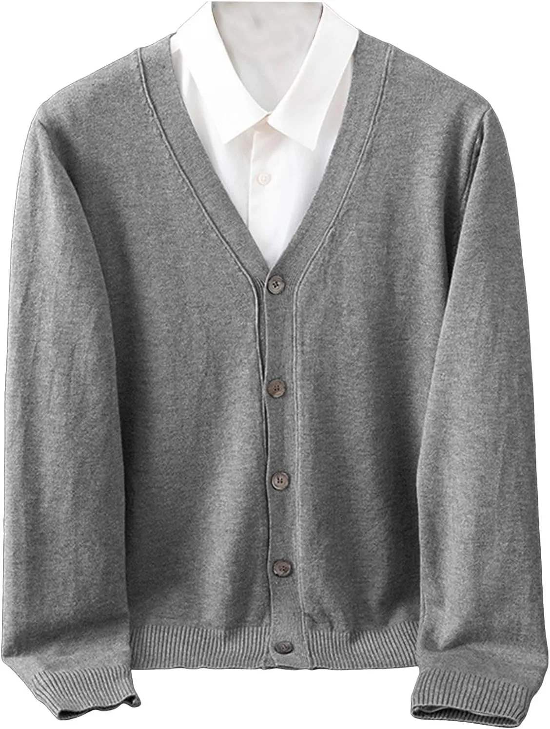 Men's Cardigan Sweater Cable Knitted Shawl Collar Cashmere Sweater for Men V Neck Long-Sleeve Button Slim Fit Sweater