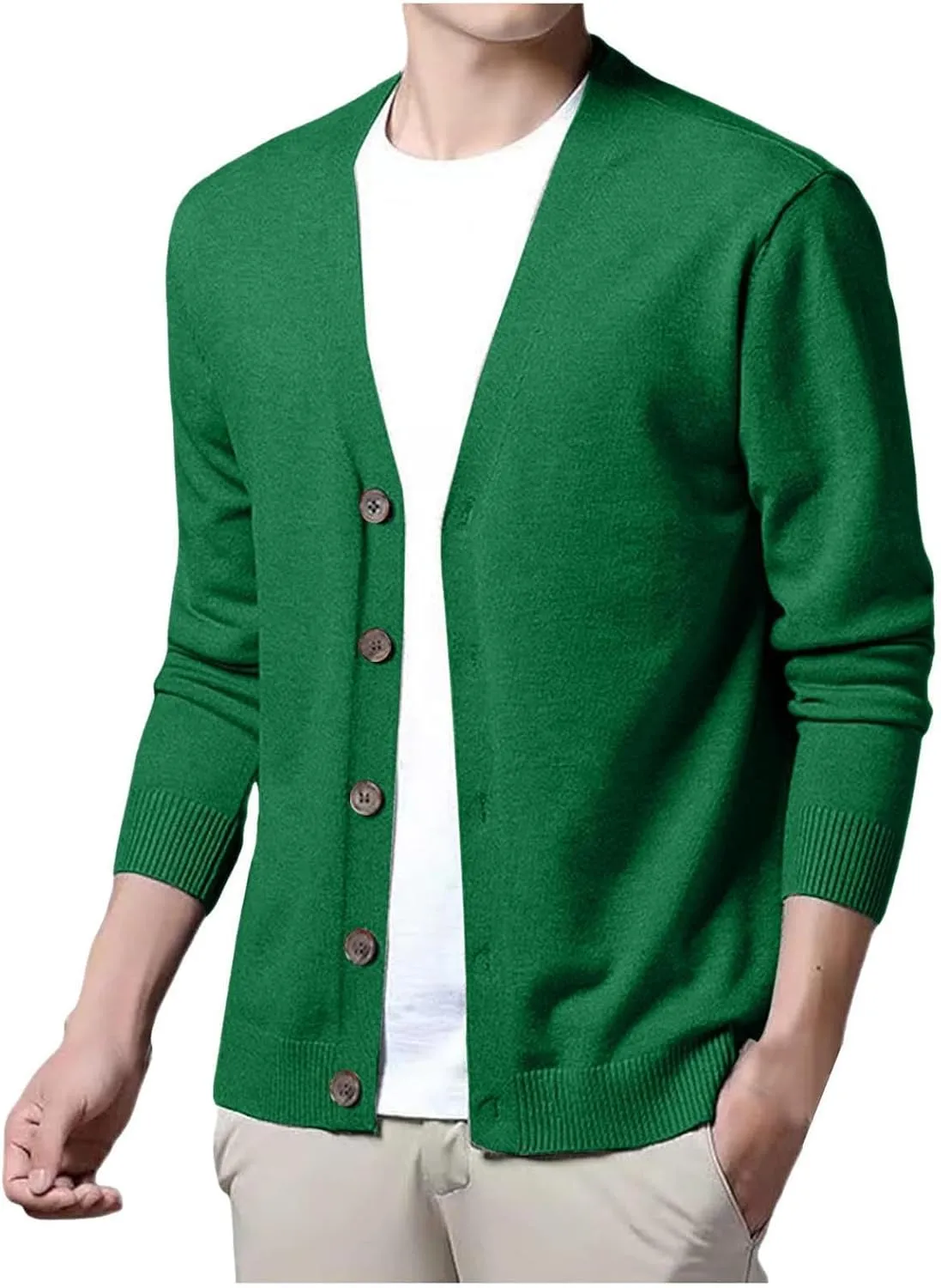Men's Cardigan Sweater Cable Knitted Shawl Collar Cashmere Sweater for Men V Neck Long-Sleeve Button Slim Fit Sweater