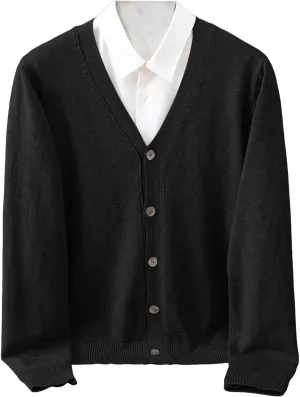 Men's Cardigan Sweater Cable Knitted Shawl Collar Cashmere Sweater for Men V Neck Long-Sleeve Button Slim Fit Sweater