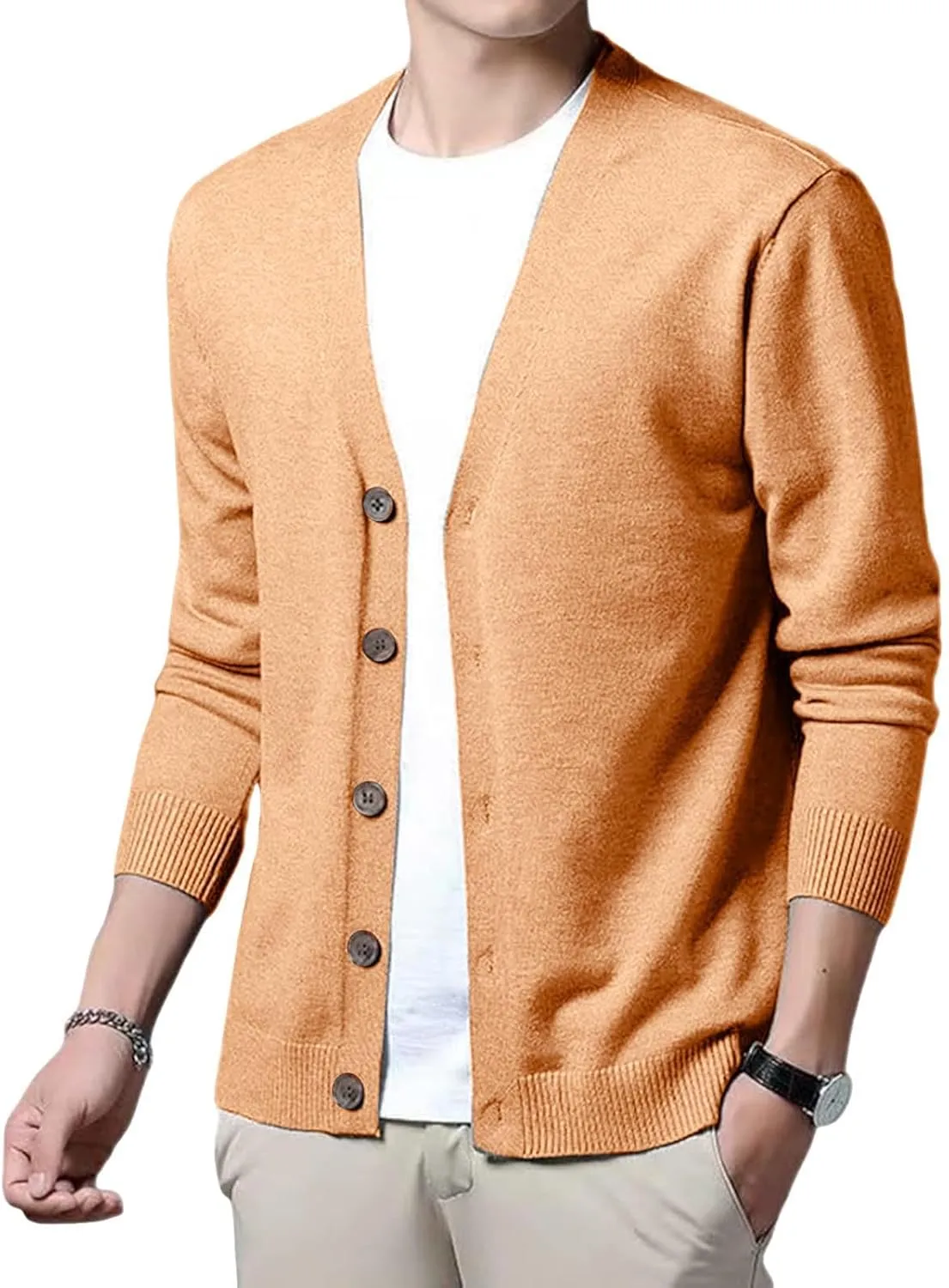 Men's Cardigan Sweater Cable Knitted Shawl Collar Cashmere Sweater for Men V Neck Long-Sleeve Button Slim Fit Sweater