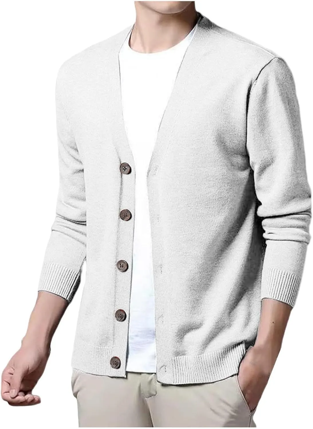 Men's Cardigan Sweater Cable Knitted Shawl Collar Cashmere Sweater for Men V Neck Long-Sleeve Button Slim Fit Sweater