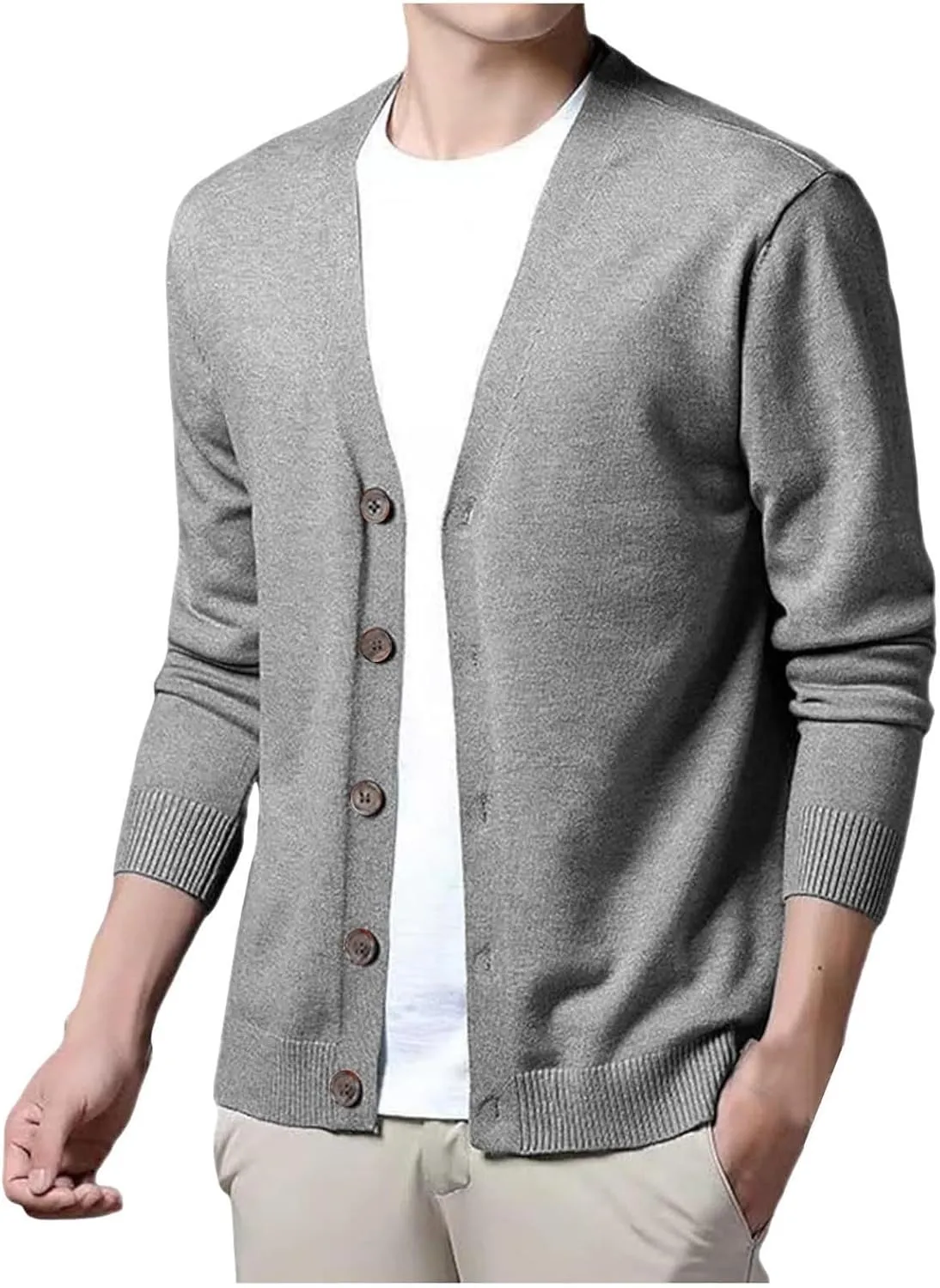 Men's Cardigan Sweater Cable Knitted Shawl Collar Cashmere Sweater for Men V Neck Long-Sleeve Button Slim Fit Sweater