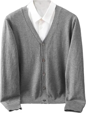 Men's Cardigan Sweater Cable Knitted Shawl Collar Cashmere Sweater for Men V Neck Long-Sleeve Button Slim Fit Sweater