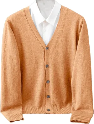 Men's Cardigan Sweater Cable Knitted Shawl Collar Cashmere Sweater for Men V Neck Long-Sleeve Button Slim Fit Sweater