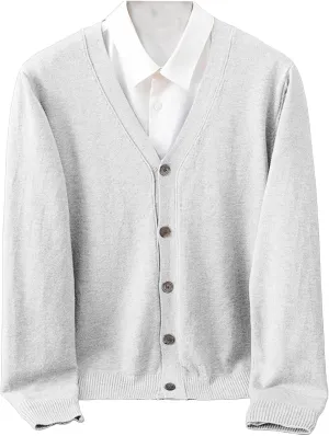 Men's Cardigan Sweater Cable Knitted Shawl Collar Cashmere Sweater for Men V Neck Long-Sleeve Button Slim Fit Sweater