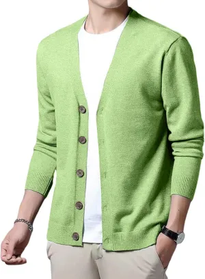 Men's Cardigan Sweaters Knitted V Neck Regular Fit Jacket Button Down Fleece Lined Winter Warm Coat with Pocket