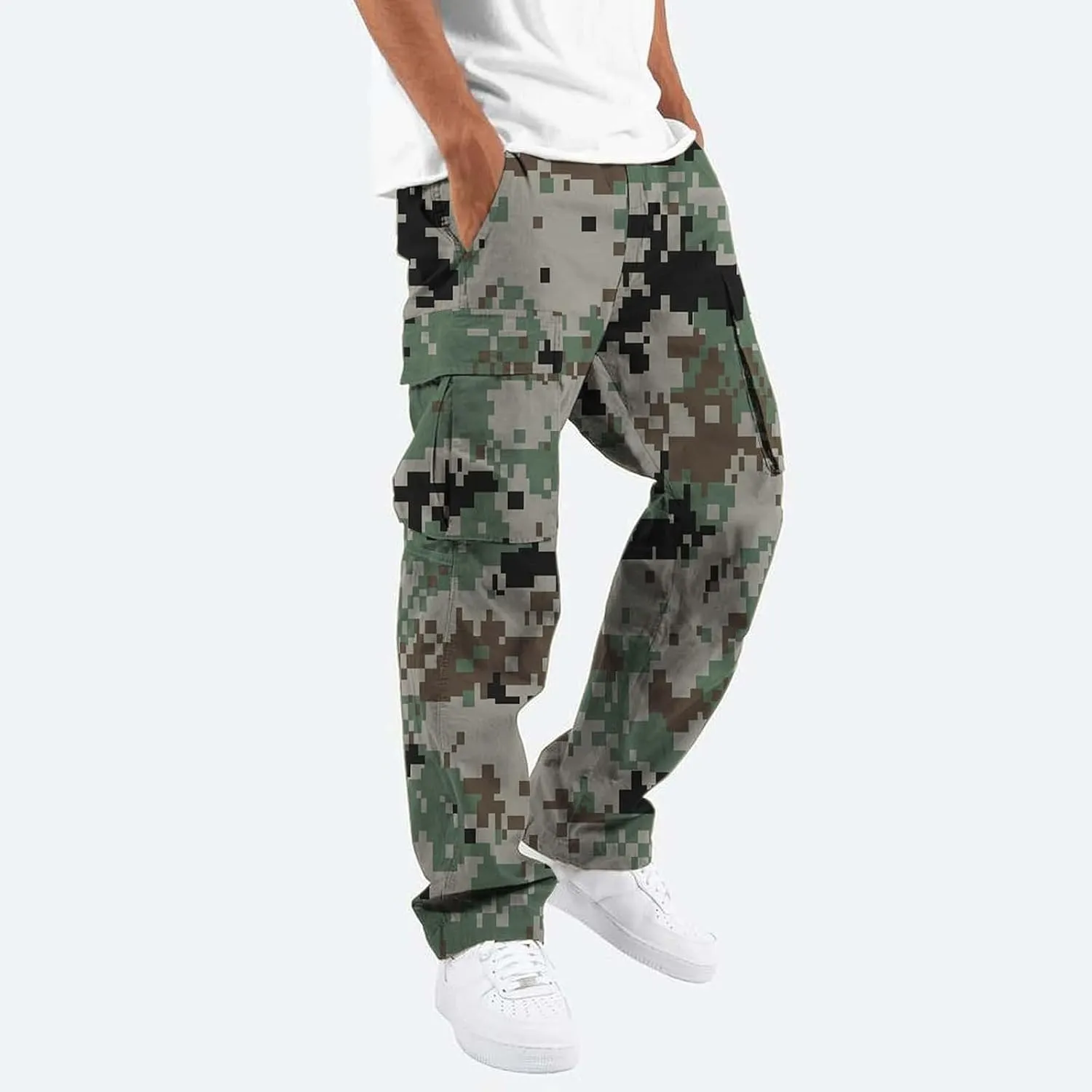 Mens Cargo Pants Camo Military Fatigue Pant Hunting Combat Work Casual Baggy Hiking Pants Multi Pocket