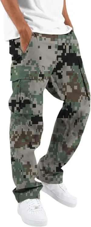 Mens Cargo Pants Camo Military Fatigue Pant Hunting Combat Work Casual Baggy Hiking Pants Multi Pocket