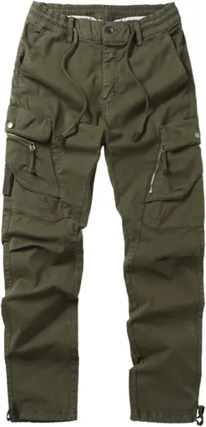 Mens Cargo Pants Casual Drawstring Cotton Jogger Outdoor Hiking Work Sweatpants with Pockets