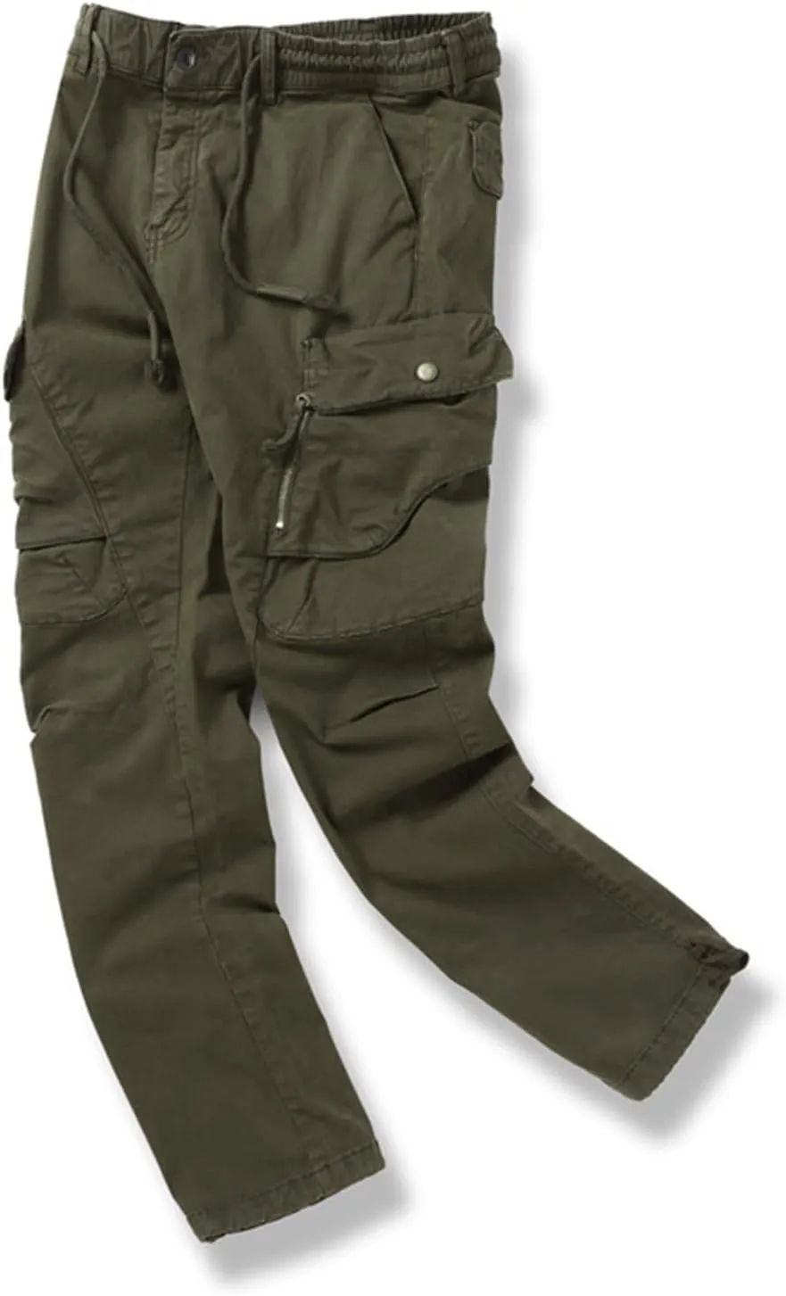 Mens Cargo Pants Casual Drawstring Cotton Jogger Outdoor Hiking Work Sweatpants with Pockets