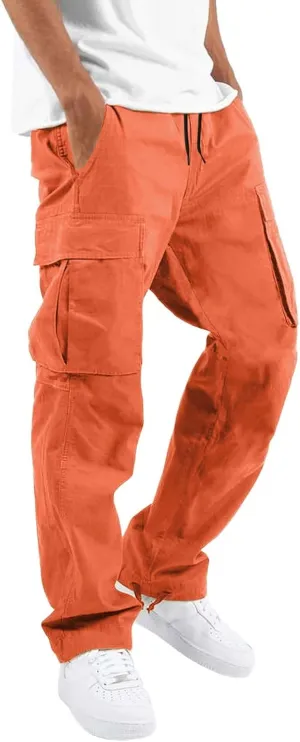Men's Cargo Pants Casual Relaxed Fit Stretch Athletic Joggers Pant Drawstring Outdoor Hiking Work Sweatpants with Pockets