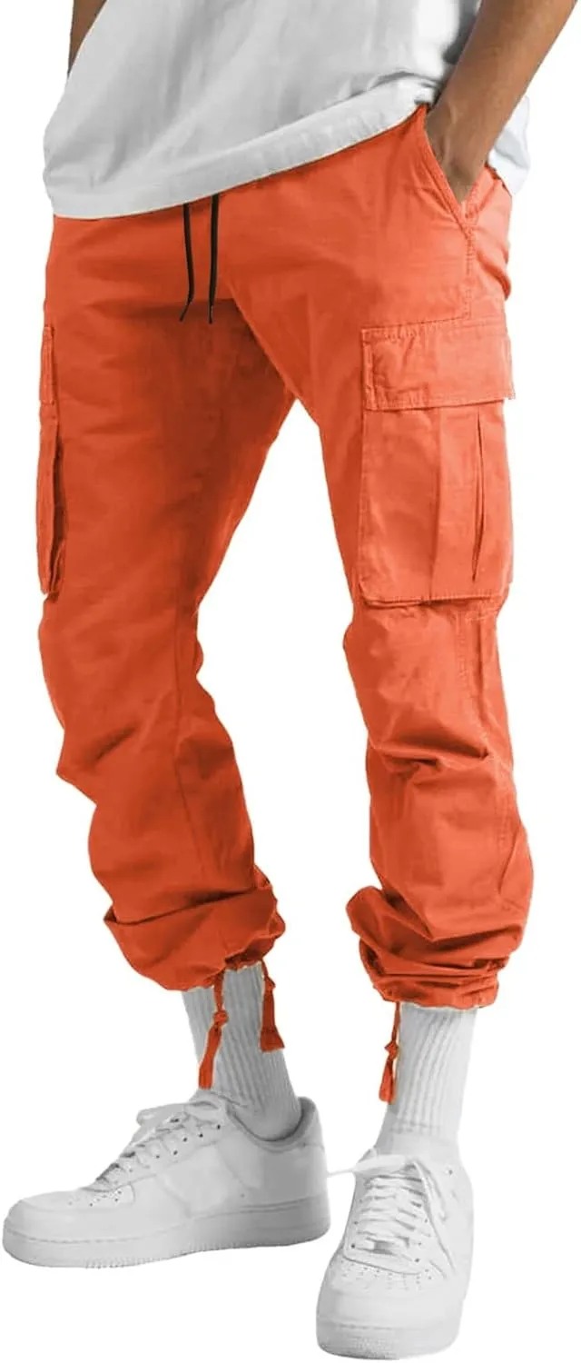 Men's Cargo Pants Casual Relaxed Fit Stretch Athletic Joggers Pant Drawstring Outdoor Hiking Work Sweatpants with Pockets