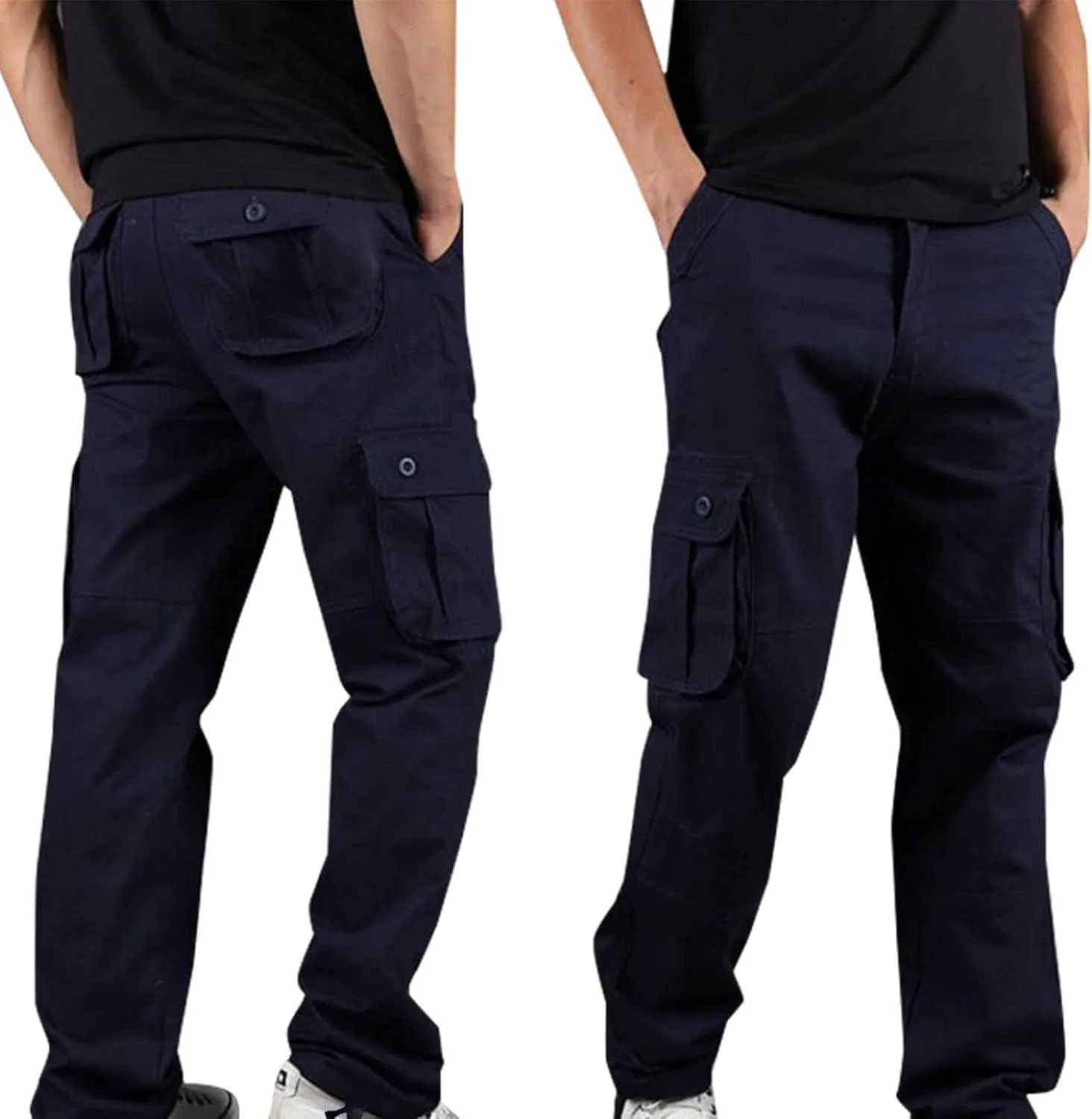Mens Cargo Pants Dress Casual Pants Elastic Waist Loose Fit Jogger Pants Outdoor Hiking Pants Active Pants with Pockets