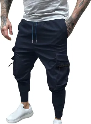 Mens Cargo Pants Lightweight Elastic Waist Pants Regular fit Jogger Pants Outdoor Hiking Pants Gym Pants with Pockets