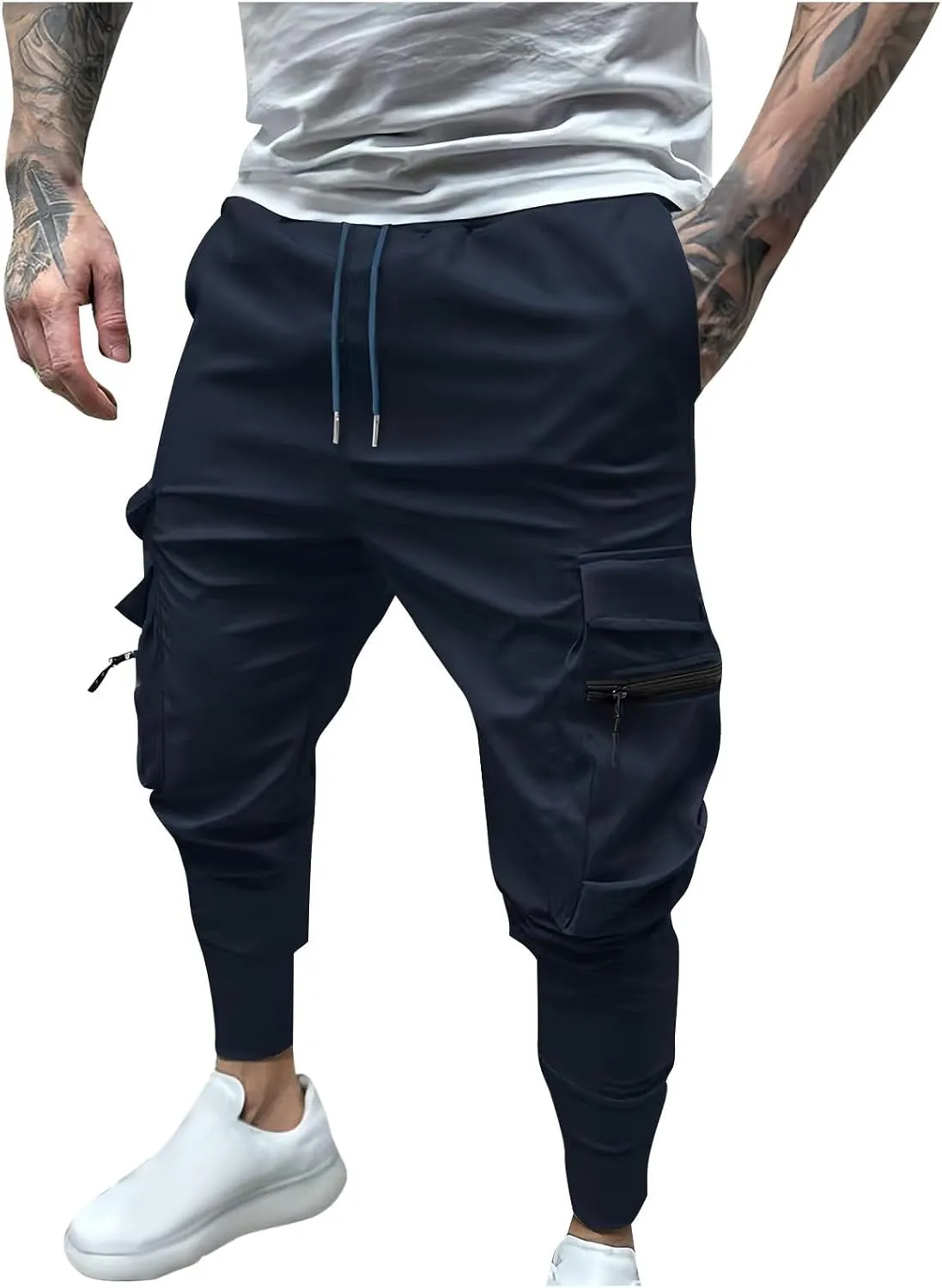 Mens Cargo Pants Lightweight Elastic Waist Pants Regular fit Jogger Pants Outdoor Hiking Pants Gym Pants with Pockets
