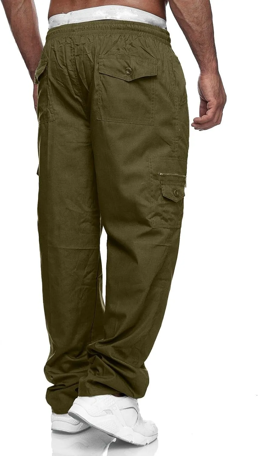 Mens Cargo Pants Relaxed Fit Drawstring Joggers Sweatpants Loose Fit Lightweight Workout Casual Long Trousers