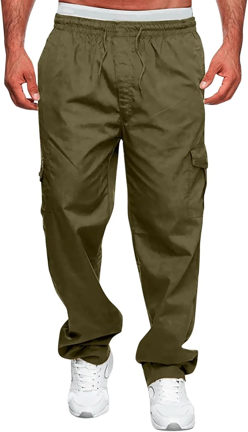 Mens Cargo Pants Relaxed Fit Drawstring Joggers Sweatpants Loose Fit Lightweight Workout Casual Long Trousers