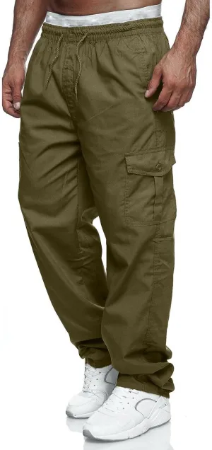 Mens Cargo Pants Relaxed Fit Drawstring Joggers Sweatpants Loose Fit Lightweight Workout Casual Long Trousers
