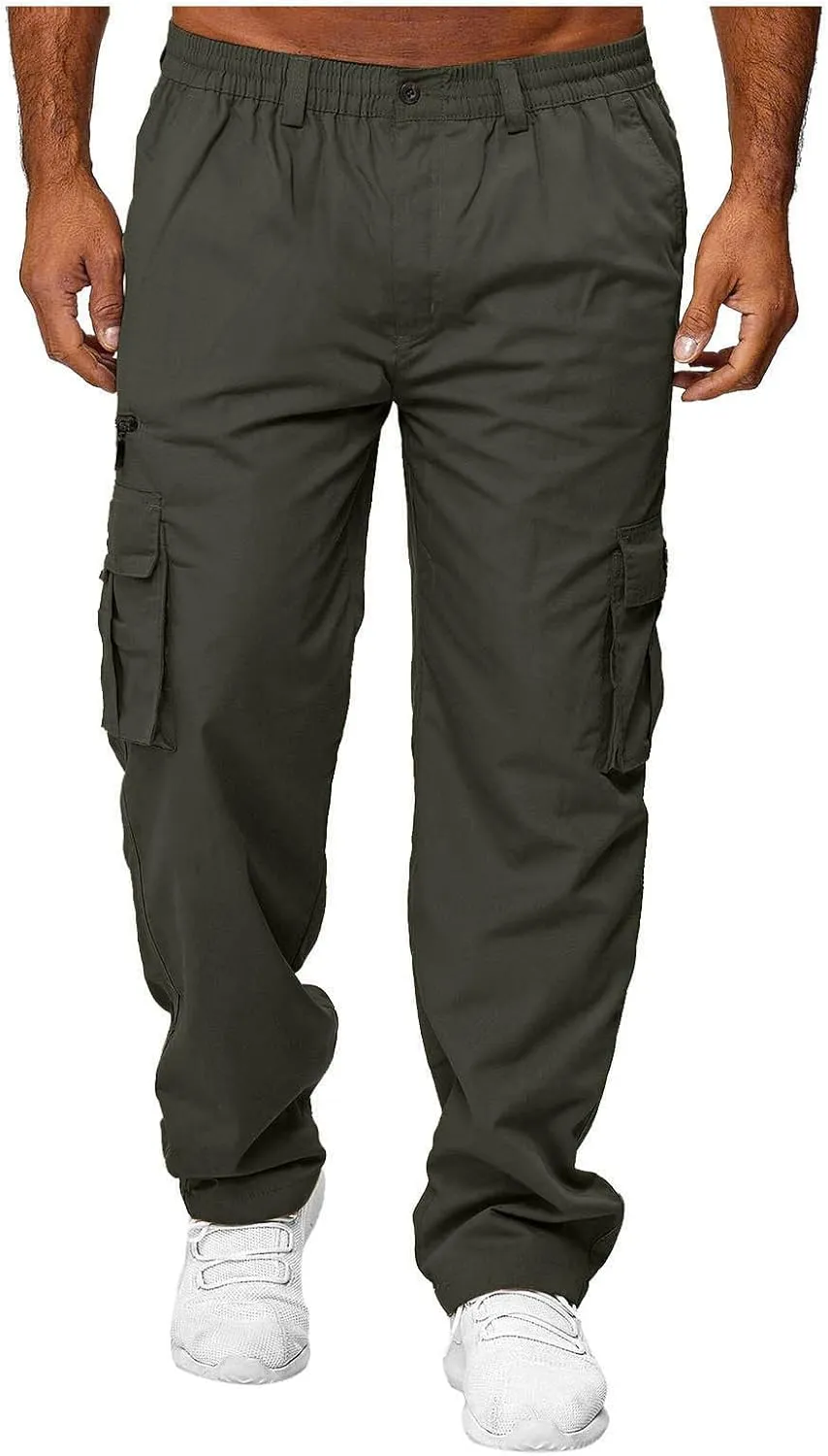 Men's Cargo Pants Stretch WaistMultiple Pockets Baggy PantsElastic Waist Baggy Cargo Pants Fashion Trousers