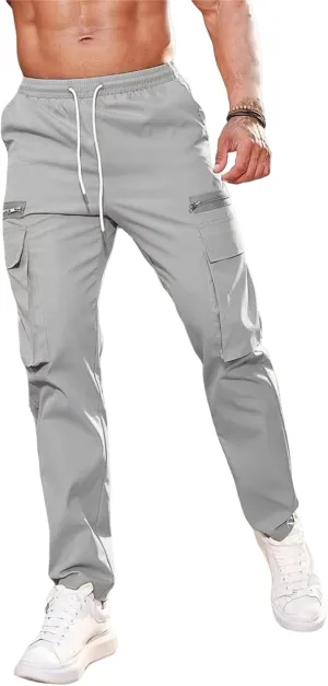 Mens Casual Cargo Joggers Elastic Waist with Drawstring Stretchy Relaxed Fit Tapered Legs for Work, Leisure