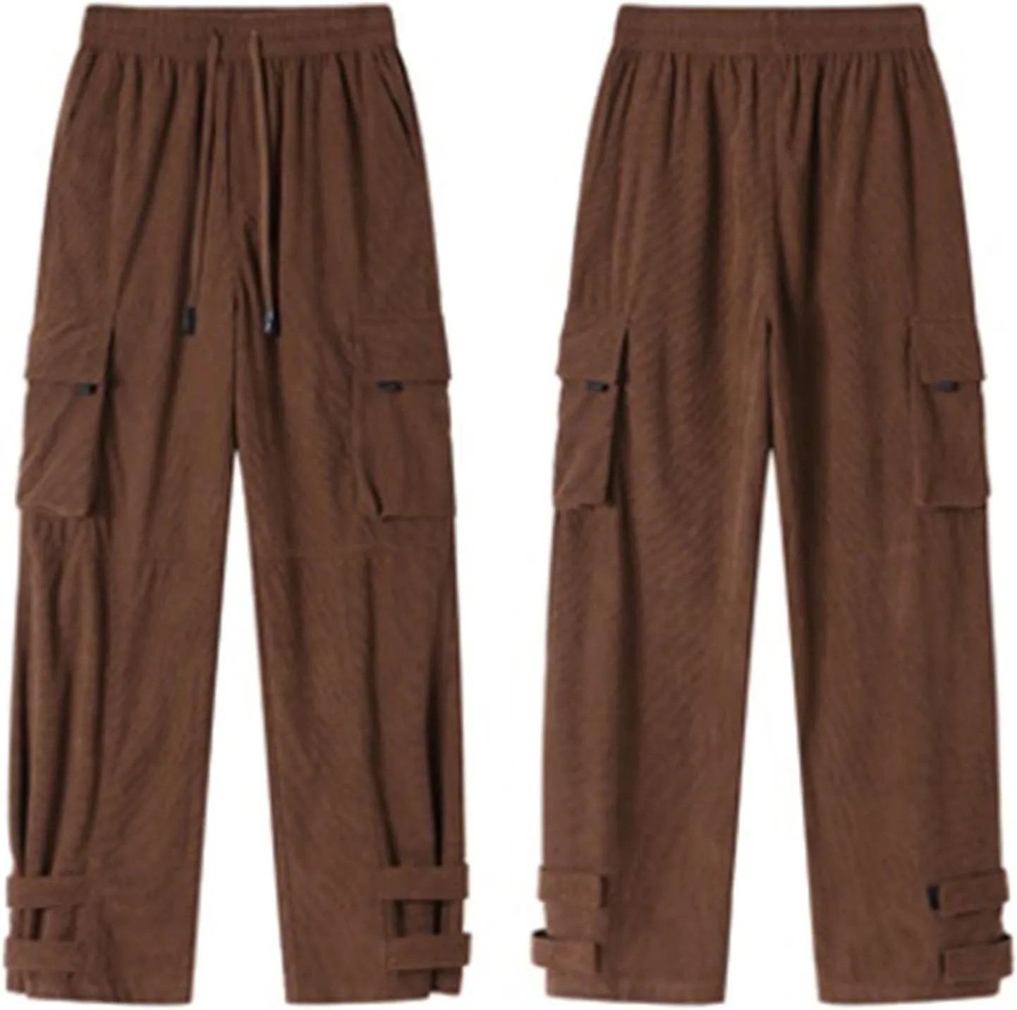 Men's Casual Cargo Sweatpants Waist Drawstring Joggers Loose Fit Straight Wide Leg Pants for Men with Multi Pockets