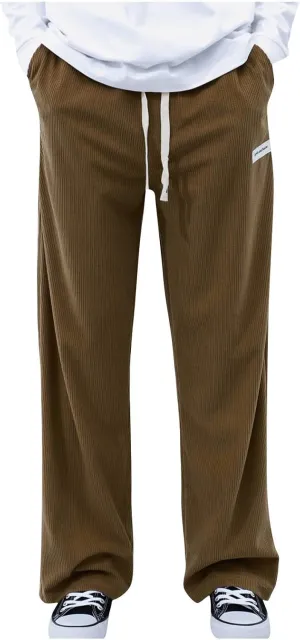 Men's Casual Corduroy Pants Elastic Waist Drawstring Harem Pants Fashion Loose Casual Long Trousers with Pockets
