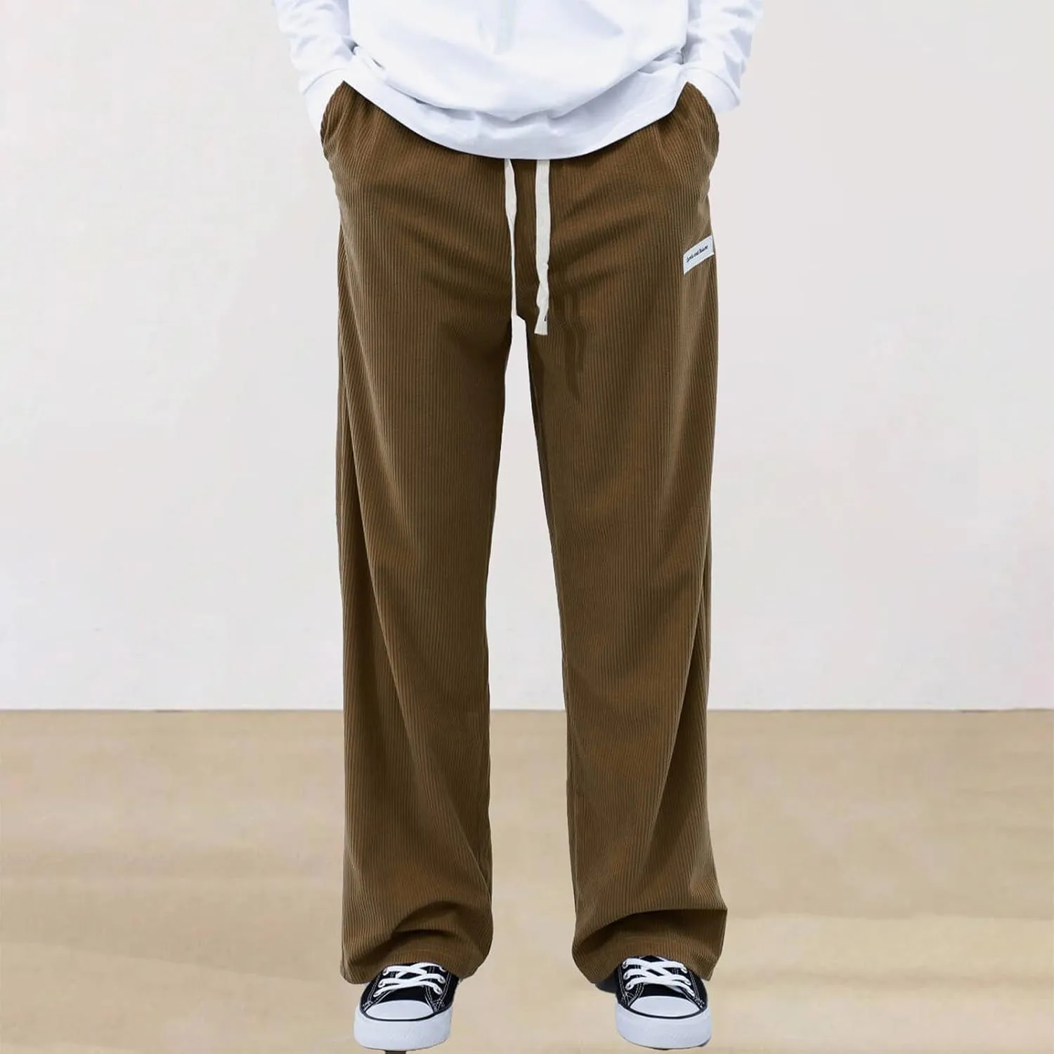 Men's Casual Corduroy Pants Elastic Waist Drawstring Harem Pants Fashion Loose Casual Long Trousers with Pockets