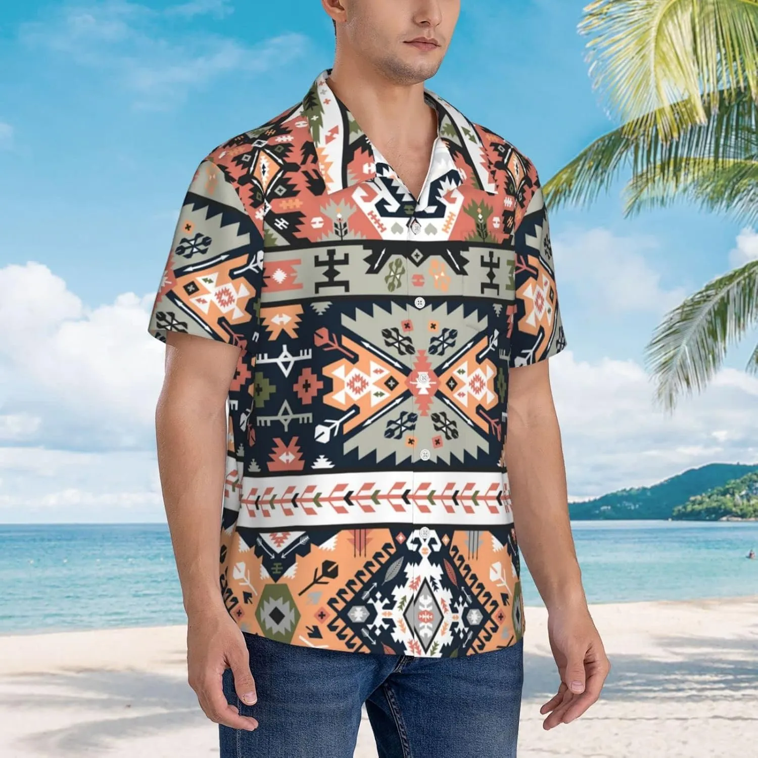 Men's Casual Linen Button Down Shirt Short Sleeve Beach Shirt