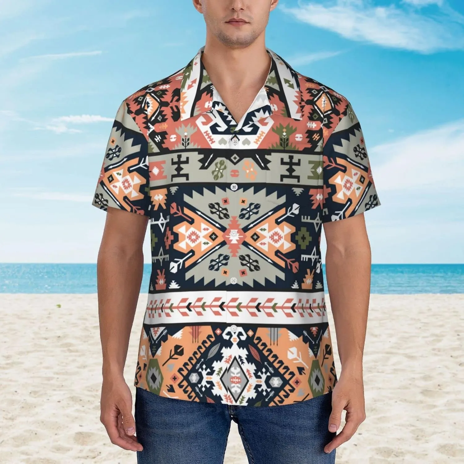 Men's Casual Linen Button Down Shirt Short Sleeve Beach Shirt