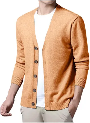 Men's Casual Long Sleeve Shawl Collar Buttons Down Cable Knit Cardigan Sweater Slim Fit V Neck Sweaters with Pockets