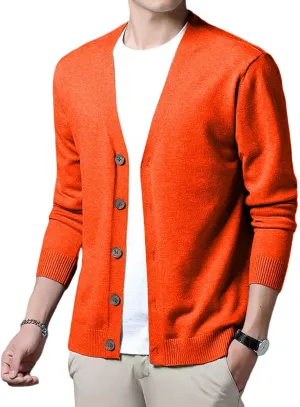 Men's Casual Long Sleeve Shawl Collar Buttons Down Cable Knit Cardigan Sweater Slim Fit V Neck Sweaters with Pockets