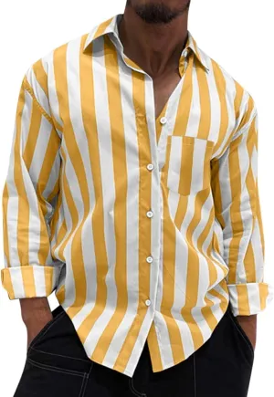 Men's Casual Stylish Striped Shirt Long Sleeve Button Down Cotton Shirts Fashion Casual Shirt