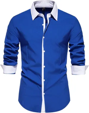 Men's Color Block Dress Shirts 2024 Long Sleeve Casual Button Down Casual Shirt Business Shirt