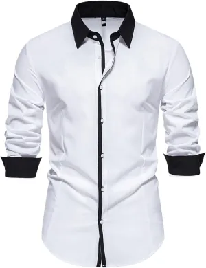 Men's Color Block Dress Shirts 2024 Long Sleeve Casual Button Down Casual Shirt Business Shirt