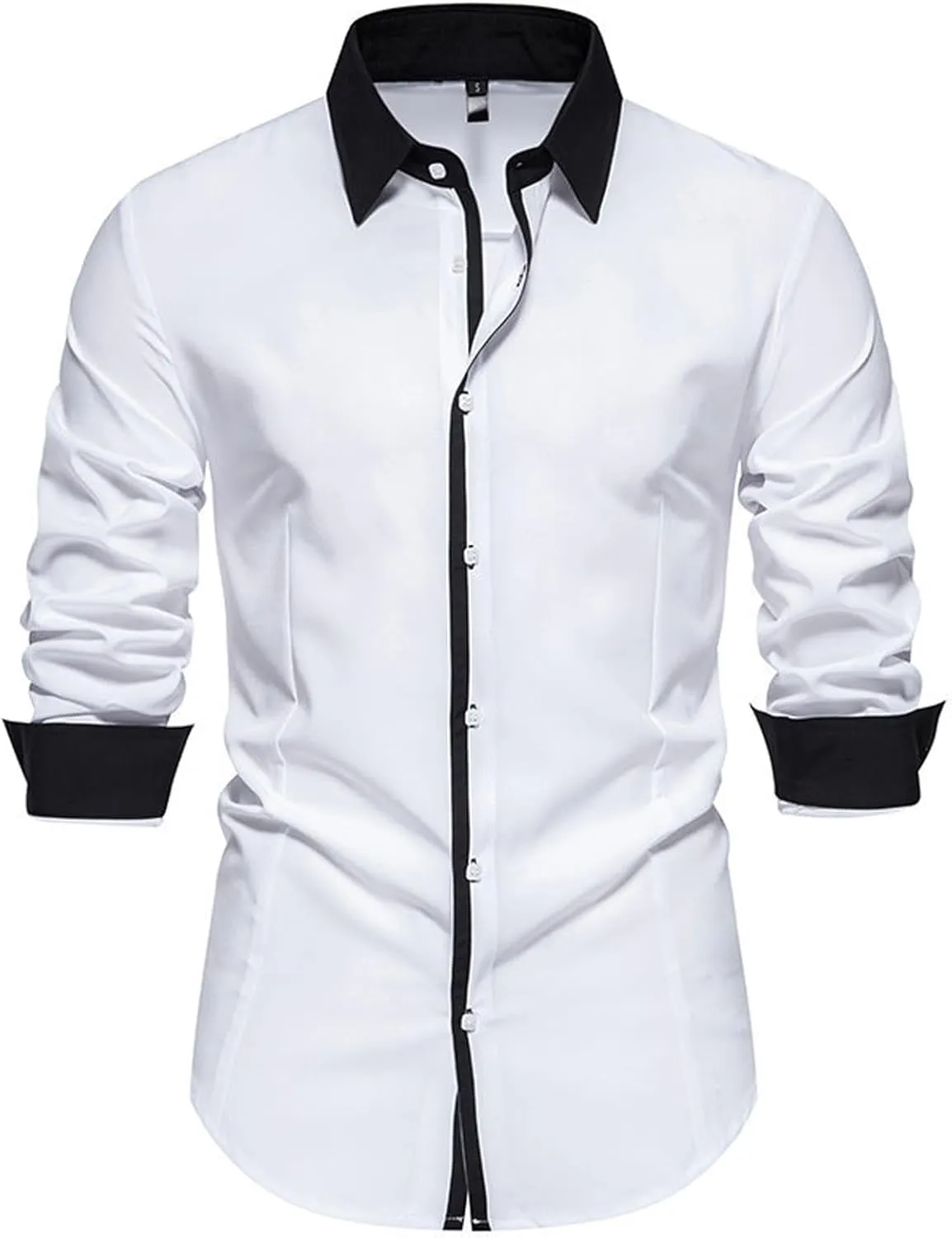 Men's Color Block Dress Shirts 2024 Long Sleeve Casual Button Down Casual Shirt Business Shirt