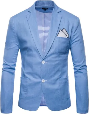 Mens Cotton-Linen Blazer Coat Two Button Lightweight Suit Jacket Casual Sport Business Daily Blazer Jacket