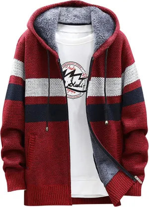 Men's Full-Zip Fleece Knitted Regular Fit Full Zip Cardigan Sweater with Soft Brushed Flannel Lining