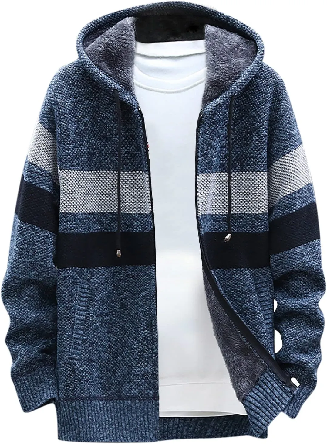Men's Hooded Knitwear Sweater Fashion Zipper Plus Size Loose Casual Cable Knited Cardigan Coat Henley Sweater