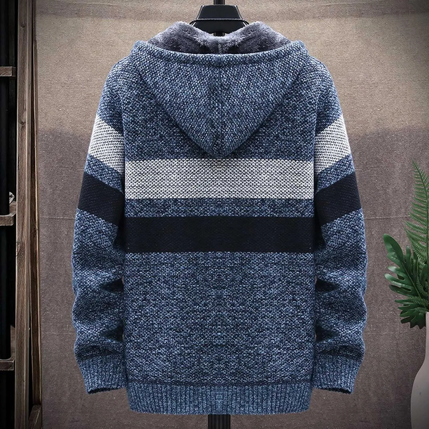 Men's Hooded Knitwear Sweater Fashion Zipper Plus Size Loose Casual Cable Knited Cardigan Coat Henley Sweater