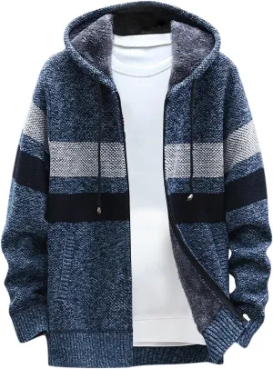 Men's Hooded Knitwear Sweater Fashion Zipper Plus Size Loose Casual Cable Knited Cardigan Coat Henley Sweater