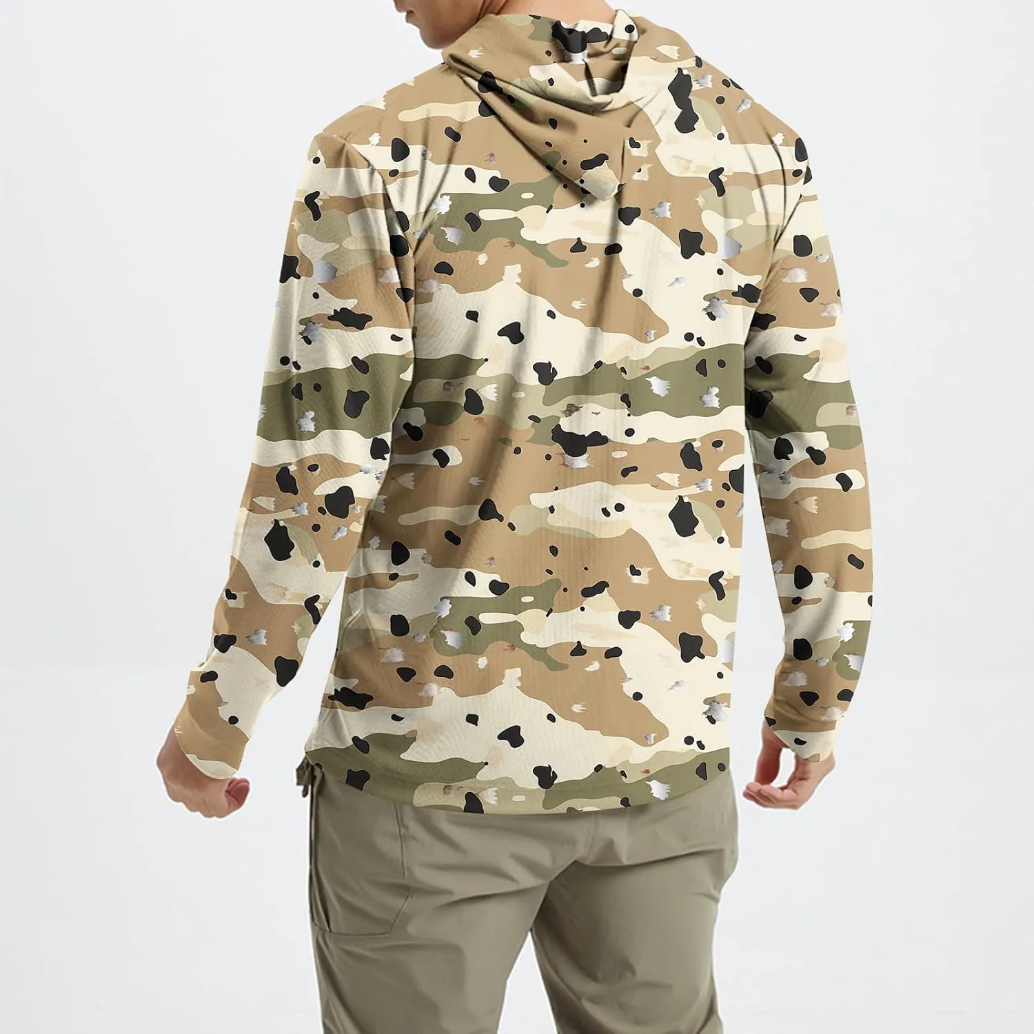 Men's Hooded UPF 50  Sun Protection T Shirts Long Sleeve Athletic Fishing Shirts Summer Lightweight Camo Rash Guards