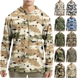 Men's Hooded UPF 50  Sun Protection T Shirts Long Sleeve Athletic Fishing Shirts Summer Lightweight Camo Rash Guards