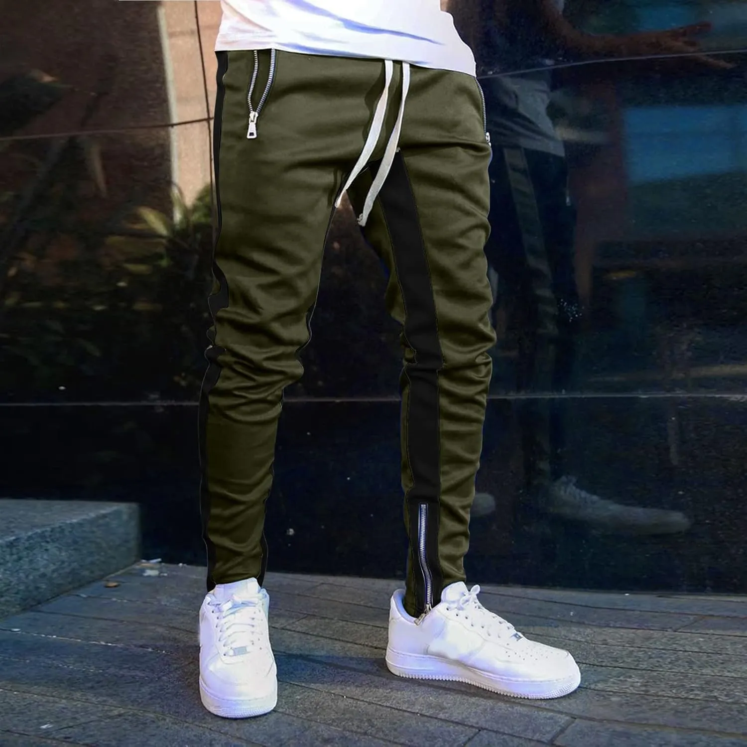 Men's Joggers Cargo Pants Slim Fit Drawstring Fashion Pants Sweatpants Casual Work Chino Pants with Pockets