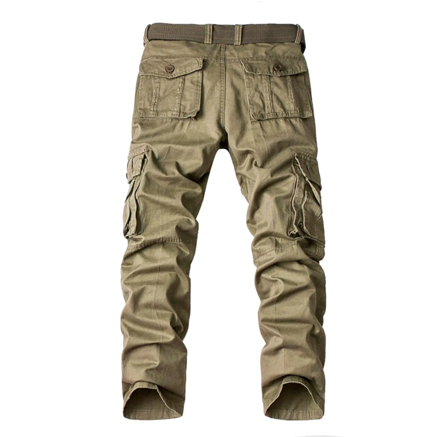 Men's Multi Pockets Slim Cargo Pants Hiking Combat Work Pant Outdoor Casual Straight Fit Army Pants Trousers Sweatpants (30,Khaki)