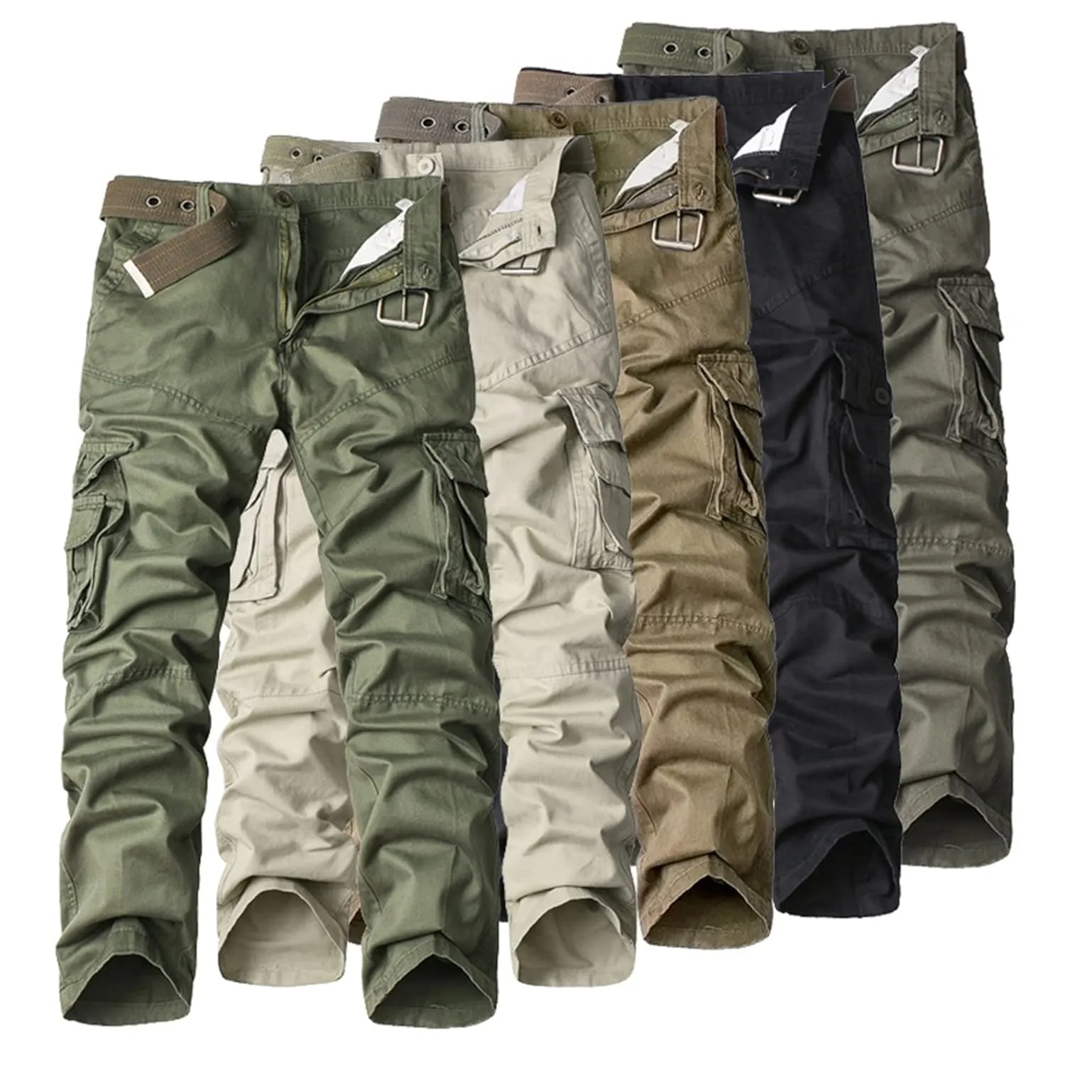 Men's Multi Pockets Slim Cargo Pants Hiking Combat Work Pant Outdoor Casual Straight Fit Army Pants Trousers Sweatpants (30,Khaki)