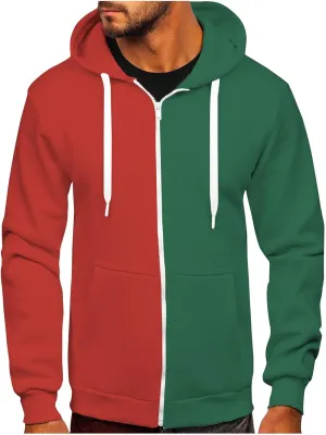 Men's Novelty Color Block Hooded Sweatshirts Full Zip Jacket Outerwear with Pocketplus Size Sweatshirt